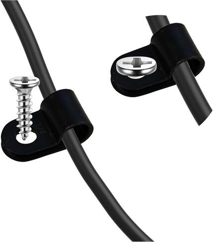 100PCS 1/4 Inch P-Style Rope Light Mounting Clips with Stainless Steel Screws, Black Plastic Cable Clips for Wire Management, Perfect for Indoor and Outdoor String Lights in Kuwait