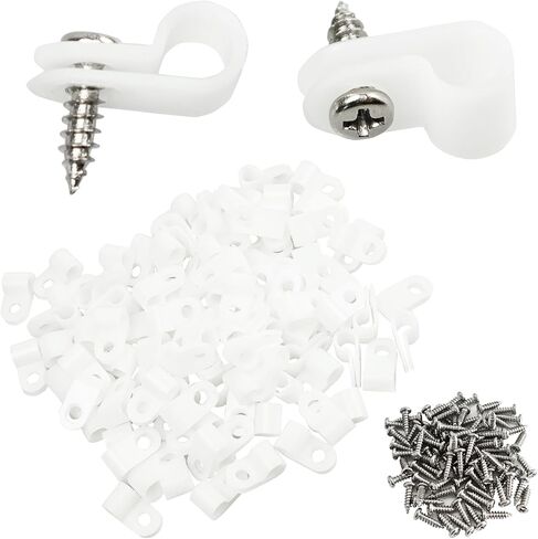 100PCS 1/4 Inch P-Style Rope Light Mounting Clips with Stainless Steel Screws, Black Plastic Cable Clips for Wire Management, Perfect for Indoor and Outdoor String Lights in Kuwait