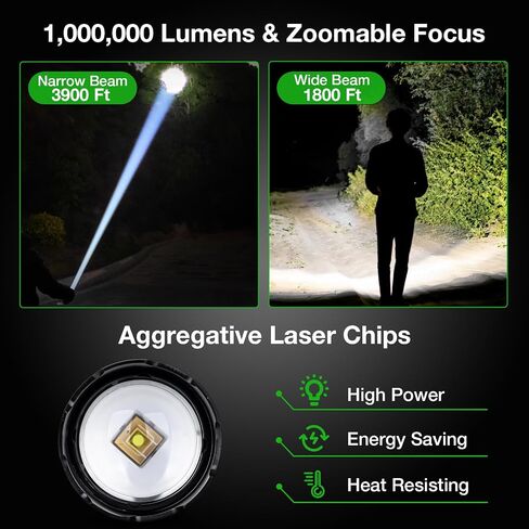 Flashlight High Lumens Rechargeable 2 Packs, 1,000,000 Lumens Super Bright LED Battery Powerful Handheld Flashlights with 7 Modes, COB Side Light, USB C, Zoomable, Waterproof for Emergencies in Saudi Arabia