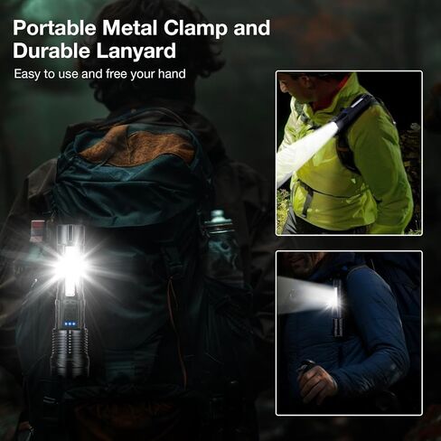 Flashlight High Lumens Rechargeable 2 Packs, 1,000,000 Lumens Super Bright LED Battery Powerful Handheld Flashlights with 7 Modes, COB Side Light, USB C, Zoomable, Waterproof for Emergencies in Saudi Arabia