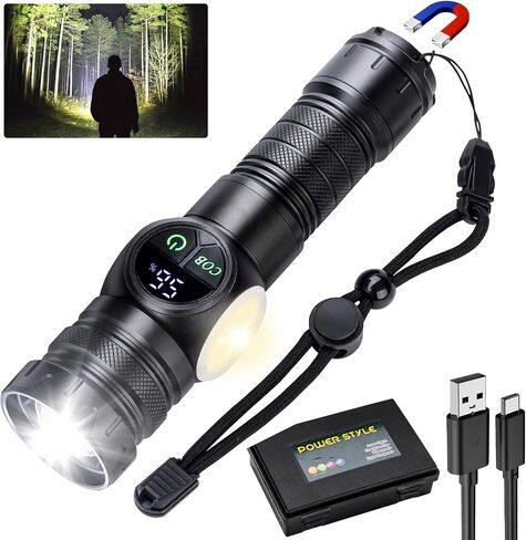 Flashlight High Lumens Rechargeable 2 Packs, 1,000,000 Lumens Super Bright LED Battery Powerful Handheld Flashlights with 7 Modes, COB Side Light, USB C, Zoomable, Waterproof for Emergencies in Saudi Arabia