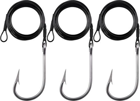 OROOTL Fishing Shark Hook Rigs, 3pcs Surf Fishing Rigs Stainless Steel Wire Leader with Tuna Hooks Big Game Deep Sea Gear for Shark Tuna Halibut in Kuwait