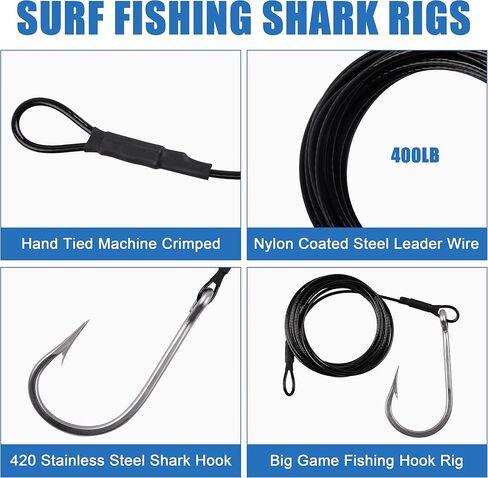 OROOTL Fishing Shark Hook Rigs, 3pcs Surf Fishing Rigs Stainless Steel Wire Leader with Tuna Hooks Big Game Deep Sea Gear for Shark Tuna Halibut in Kuwait