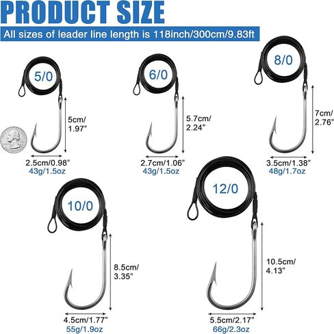 OROOTL Fishing Shark Hook Rigs, 3pcs Surf Fishing Rigs Stainless Steel Wire Leader with Tuna Hooks Big Game Deep Sea Gear for Shark Tuna Halibut in Kuwait