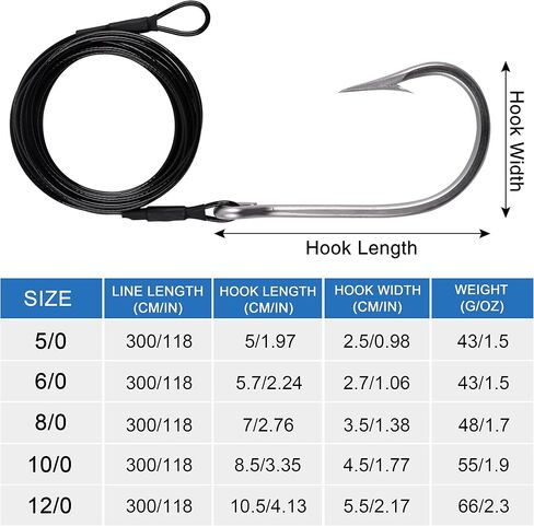 OROOTL Fishing Shark Hook Rigs, 3pcs Surf Fishing Rigs Stainless Steel Wire Leader with Tuna Hooks Big Game Deep Sea Gear for Shark Tuna Halibut in Kuwait