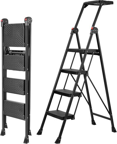 XinSunho 4 Step Ladder, Foldable Handrail & Tool Tray Stool Ladders with Anti-Slip Wide Pedal, 660 lbs Sturdy Steel Ladder for Home Kitchen and Outdoor in Kuwait