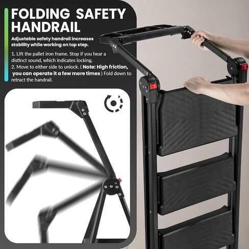 XinSunho 4 Step Ladder, Foldable Handrail & Tool Tray Stool Ladders with Anti-Slip Wide Pedal, 660 lbs Sturdy Steel Ladder for Home Kitchen and Outdoor in Kuwait