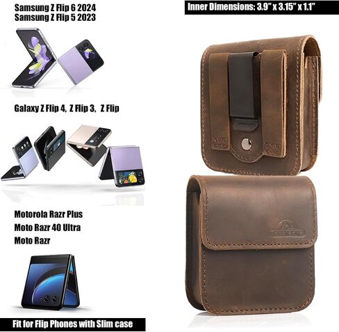 Topstache Leather Phone Holster for Samsung Galaxy Z Flip 6/5/4/3, Belt Clip Phone Case for Motorola Razr Plus 2024/2023, Phone Pouch for Motorola Razr 5G, Black in Saudi Arabia