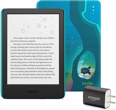 Kindle Kids Essentials Bundle including Kindle Kids (2022 release), Kids Cover - Unicorn Valley, Power Adapter, and Screen Protector in Saudi Arabia