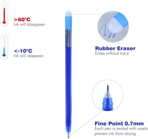 Volcanics Erasable-Gel-Pens Black, 30PCS Fine Point 0.5 mm, Mistakes Dispear Smudge Free Perfect for School, Office, and Home Use in Kuwait
