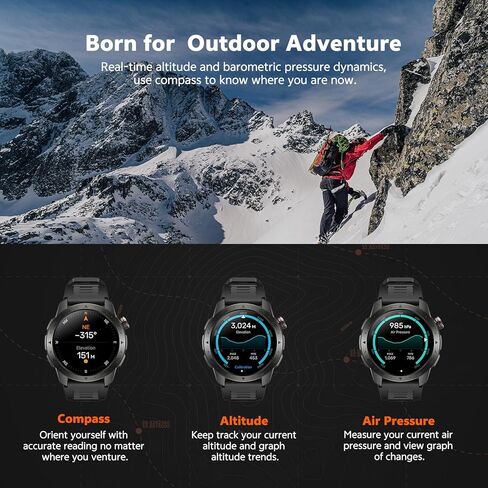 Military Smart Watches for Men Built-in GPS, 1.43" AMOLED Screen with Compass, Altitude, Barometer, 3ATM Waterproof, Answer/Make Call, Fitness Tracker with Health Monitor for Android iOS in Kuwait