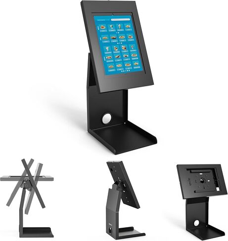 جبل! حامل Kiosk iPad مع رف الطابعة-قفل العلبة المضادة للسرقة اللوحي ل POS ، البيع بالتجزئة والأعمال-Rotating & Tilting Secure Check Stand for iPad 7-10 ، Air & Pro in Kuwait