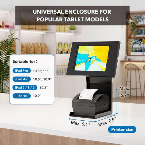 جبل! حامل Kiosk iPad مع رف الطابعة-قفل العلبة المضادة للسرقة اللوحي ل POS ، البيع بالتجزئة والأعمال-Rotating & Tilting Secure Check Stand for iPad 7-10 ، Air & Pro in Kuwait