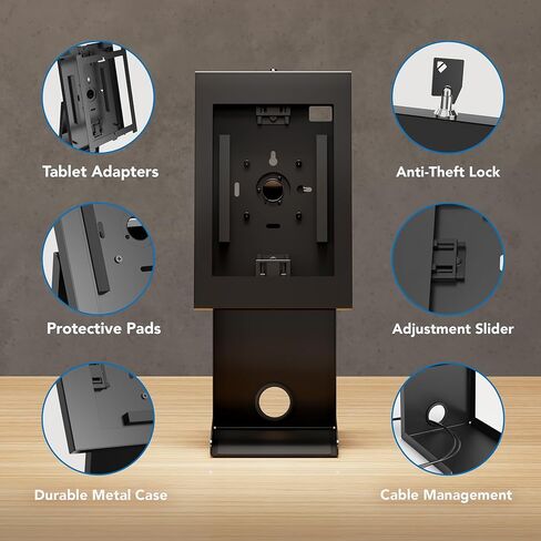 جبل! حامل Kiosk iPad مع رف الطابعة-قفل العلبة المضادة للسرقة اللوحي ل POS ، البيع بالتجزئة والأعمال-Rotating & Tilting Secure Check Stand for iPad 7-10 ، Air & Pro in Kuwait