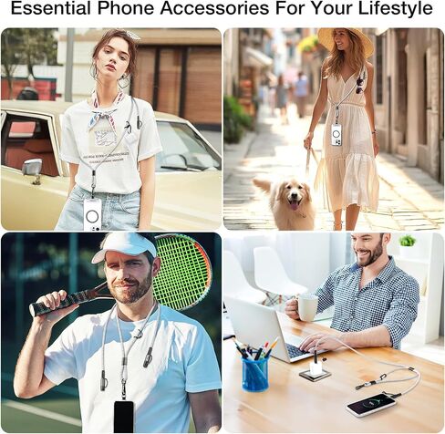 OUTXE Charging Lanyard for iPhone 15/16 Series, Adjustable Crossbody/Neck Phone Chain Wrist Cell Phone Strap Kit, 2 Pack Type C Cable Lanyard with 4 Patches - Grey in Saudi Arabia