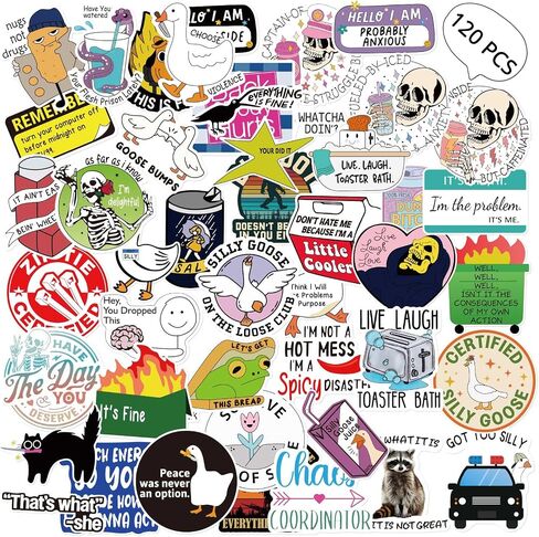 120pcs Funny Waterproof Stickers Adults Meme Prank Sarcastic Stickers Pack for Water Bottles,Laptops Decals,Phones,Hard Hats,Bumpers,Car,Gaming Consoles Scrapbooking-Vinyl Decals(2 of Each) in Kuwait