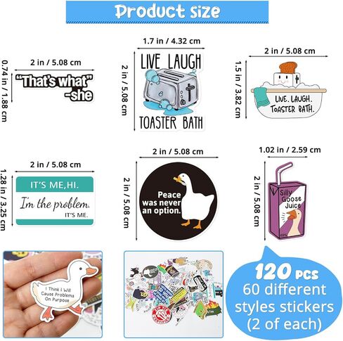 120pcs Funny Waterproof Stickers Adults Meme Prank Sarcastic Stickers Pack for Water Bottles,Laptops Decals,Phones,Hard Hats,Bumpers,Car,Gaming Consoles Scrapbooking-Vinyl Decals(2 of Each) in Kuwait