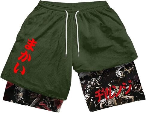 WDIRARA Men's 2 in 1 Shorts Graphic Letter Print Drawstring Workout Running Gym Shorts with Pockets in Saudi Arabia