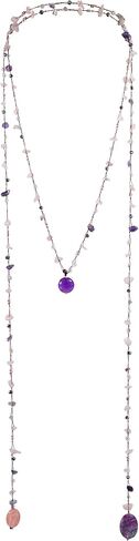 AeraVida Long Lariat Wrap Multi-Wear Pink Glass & Purple Mix Stones Beaded Necklace | Long Beaded Wrap Necklace for Women | Purple and Pink Bead Necklaces | Cotton Wrap Rope Necklace in Saudi Arabia