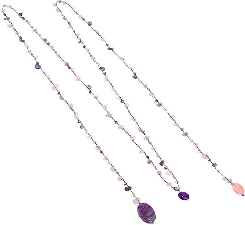 AeraVida Long Lariat Wrap Multi-Wear Pink Glass & Purple Mix Stones Beaded Necklace | Long Beaded Wrap Necklace for Women | Purple and Pink Bead Necklaces | Cotton Wrap Rope Necklace in Saudi Arabia