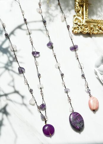 AeraVida Long Lariat Wrap Multi-Wear Pink Glass & Purple Mix Stones Beaded Necklace | Long Beaded Wrap Necklace for Women | Purple and Pink Bead Necklaces | Cotton Wrap Rope Necklace in Saudi Arabia