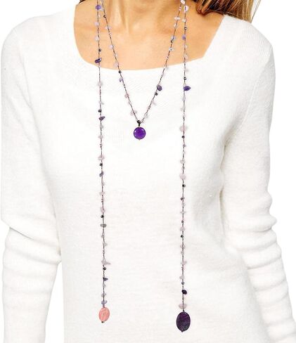 AeraVida Long Lariat Wrap Multi-Wear Pink Glass & Purple Mix Stones Beaded Necklace | Long Beaded Wrap Necklace for Women | Purple and Pink Bead Necklaces | Cotton Wrap Rope Necklace in Saudi Arabia