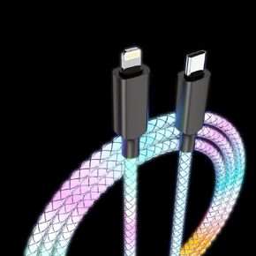 LED LED UP يتدفق كبل الشاحن iPhone Lightning PD 27W iPhone Fast Charger Cord USB-C إلى Cable Lightning RGB LED UP متوهجة سلك شحن سريع iPhone لـ iPhone 14/13/12/PRO/11/8-3FT