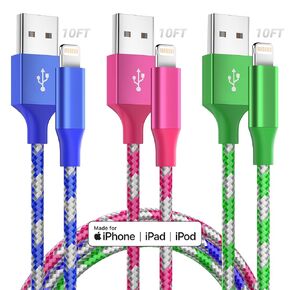 iPhone Charger Fast Charging 3 Pack 10 FT Lightning Cable iPhone Charger Cable Nylon Braided Long iPhone Cord Compatible with iPhone 14 13 12 11 X Pro Max Plus SE and More
