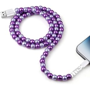 Aolcev for iPhone Charging Cable 66W Fast Charger Cord 3.3FT [MFi Certified] Cute Beaded Phone Charger Cord Pearl USB A Charging Cable for iPhone 14 13 12 11 Pro Max 8 7 6 Plus iPad Pro/Mini Purple