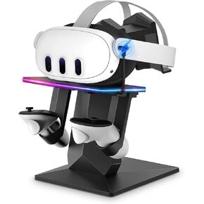 شحن Dock متوافق مع Meta Quest 3 شحن Dock مع إضاءة RGB ، والسطوع القابل للتعديل ، و 14 تأثيرات الضوء ، منفذ الشحن من النوع C ، متوافق مع Meta Quest 3S/3/2 Dock