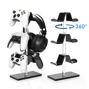 OAPRIRE 6-Controller Stand Headset Stand, 3-Tier Acrylic Desktop Gaming Organizer Space Saving, Headphone and Controller Holder Compatible with PS5/PS4/Xbox/Switch, Adjustable Hook (Black)