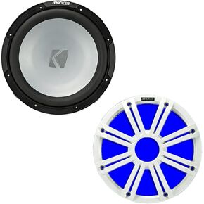 KICKER 10" 350 Watt Peak Power 4-Ohm SVC Freeair Marine Audio Subwoofer with White RBG Multicolor LED Grilles