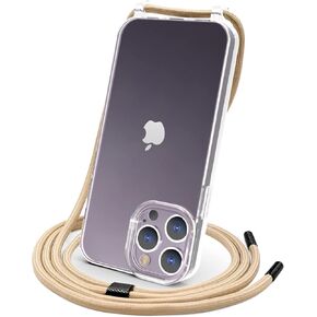 Crossbody Lanyard Protective Clear Hard PC Case-Beige
