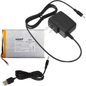 HQRP Bundle Battery + 5V AC Power Adapter Charger + USB Charging Cable Compatible with RCA 10 Viking Pro RCT6303W87DK RCT6303W87