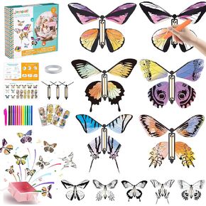 36-Pack DIY Butterfly Craft Kit for Kids - Includes 23 Paper Butterflies and 13 Color Pens, Make Your Own Rubber Band Wind Up Butterfly Toy, Perfect for Party Games, School Activities, Surprise Cards