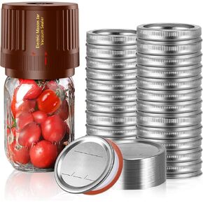 Electric Mason Jar Vacuum Sealer Kit Brown & Mason Jar Lids and Rings 48Pcs/24 Sets for Regular Mouth