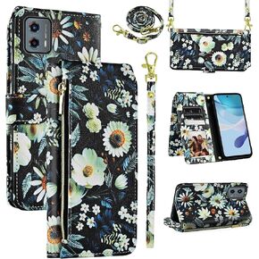 Wallet Case for Motorola Moto G 5G 2023 with Detachable Wrist Strap Shoulder Strap, 9+ Card Slots Zipper Purse, Floral PU Leather Stand Card Holder Cell Phone Cover for G5G G5 Women Men Pink