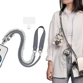 Phone Lanyard Crossbody with Tether Tab, Adjustable Anti Theft Phone Strap for iPhone 16 Pro Max and Most Smartphones, Universal Phone Lanyard for Women and Men (Grey)