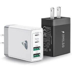 40W USB C Charger Block ، 2Pack 4-Ports Type C Fast Phone Charging Cube مع 6ft USBC إلى سلك USBC ، وصندوق الطوب الطاقة متعدد الجدار متوافق مع iPhone و Samsung و iPad Pro و Comphons Charger
