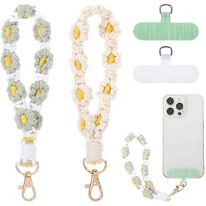 2 Pcs Wrist Strap for Phone Case Phone Wrist Strap Cell Phone Lanyard Macrame Phone Wrist Strap, Wristlet Keychain for Women Phone Bracelet Strap Lanyards for ID Badges Cute Keychain Wristlet Keychain