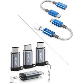 Lightning Female to USB C Male Adapter (4 Pack) + 2 Pack Blue Lightning to USB C Adapter Cable (Bundle)