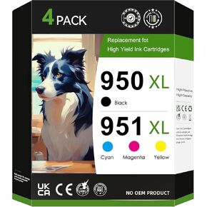 950 951XL Ink Cartridge Compatible for HP 950xl 951xl Ink Cartridges Combo Pack Replacement with OfficeJet Pro 8600 8610 8620 8100 8630 8660 8640 8615 276DW 251DW (Black Cyan Magenta Yellow, 4 Pack)