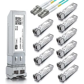 10 Pack 10G MultiMode SFP+ LC Module with 2m OM3 LC to LC Fiber Patch Cable, 10GBase-SR SFP+ Fiber Transceiver, MMF 850nm, 300m, DDM, Compatible with Cisco SFP-10G-SR, Meraki, Ubiquiti
