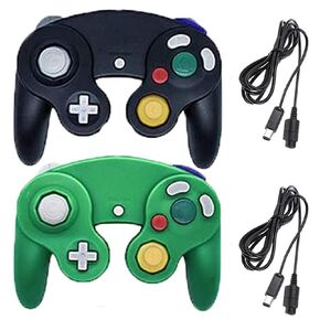 2 Pack Wired Gamecube Controllers with 2 Pcs Extension Cord Set for Game Cube, Switch, WII, Wii U Console, PC (Red Blue)