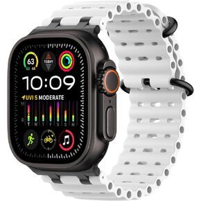 MoKo Upgraded Silicone Ocean Band - Ultra 2/Ultra Sports Bands with Metal Connector, Breathable Strap Compatible with Apple Watch 49mm, 46mm, 45mm, 44mm, 42mm for Men Women