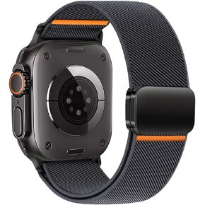 Magnetic Nylon Bands for Apple Watch Ultra 2 Band for Men 49mm 46mm 45mm 44mm 42mm iWatch Man,Stretchy Fabric Elastic Sport Strap Wristband for Apple Watch Series 10 9 8 7 6 5 4 3 SE Ultra2/Ultra