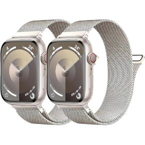 2 Pack Compatible with Apple Watch Band for Women Men: 38mm 40mm 41mm 42mm 44mm 45mm 49mm - Stainless Steel Loop Metal Magnetic Strap for iWatch Series Ultra SE 10 9 8 7 6 5 4 3 A