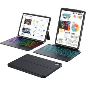 حالة لوحة المفاتيح لـ iPad Air 13 بوصة M3/M2 2025-2024 ، علبة مع لوحة المفاتيح لـ iPad Air 13 2024 A2898 ، A2899 ، A2900 Bluetooth Touchpad لأجهزة iPad Pro 12.9 بوصة 2022-2018 مفاتيح خلفية ، خفيفة ، أبيض ، أبيض