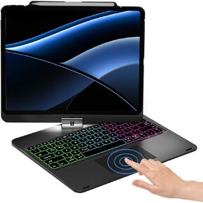 NOKBABO for iPad 13 pro case with Keyboard & iPad Air 13 inch case Keyboard, Rainbow Backlits, Pencil Holder, 360°Rotatable, Compatible with iPad Pro 12.9 6th/5th/4th/3rd Generation - Matt Black