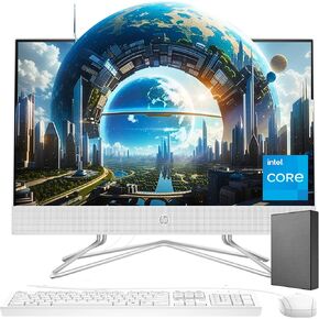HP 21.5 inch All-in-One Desktop PC, FHD Display, 32GB RAM, 1TB Storage (512GB SSD with 500GB External Hard Drive), Intel Dual-Core Processor, Webcam, Bluetooth, Mouse and Keyboard, Windows 11